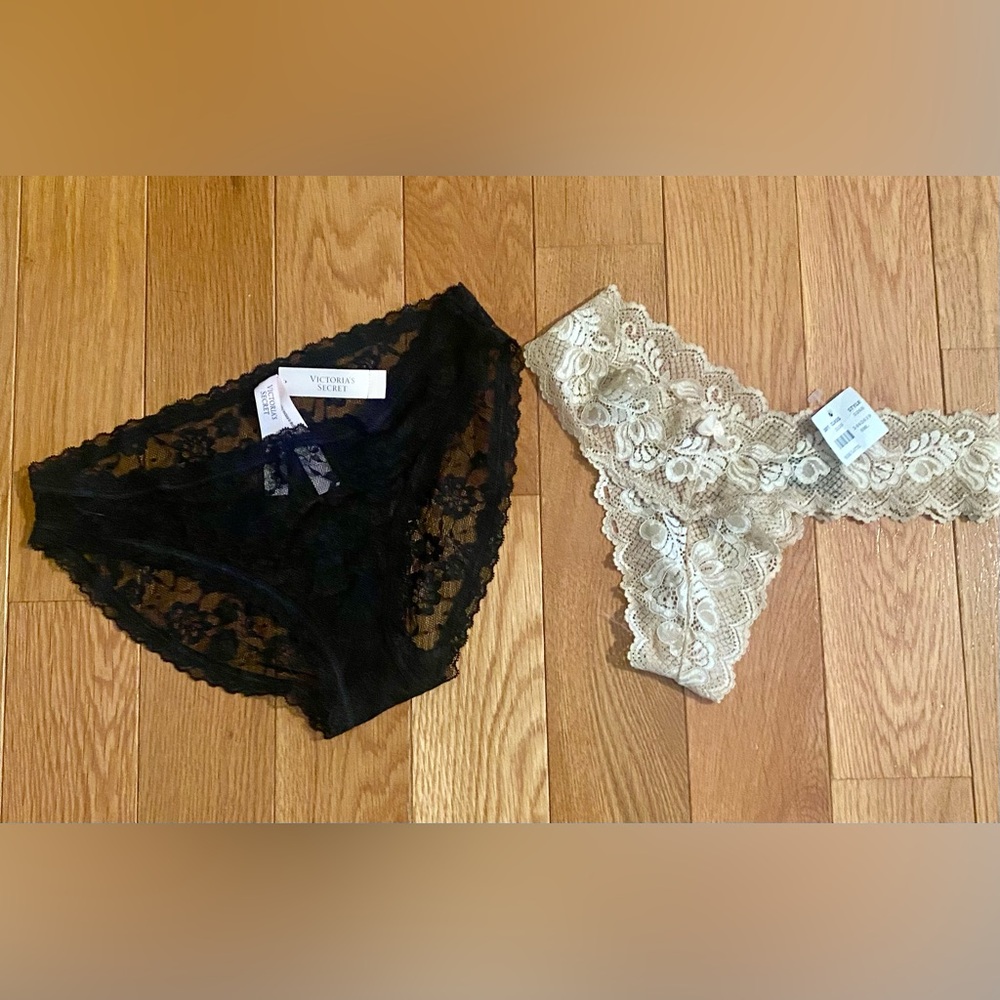2 Victoria's Secret and Frederick’s of Hollywood Black and Cream Lace Panties